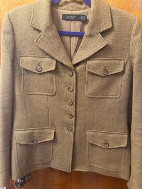 Lauren Ralph Lauren Tan Wool-Blend Military-Style Blazer